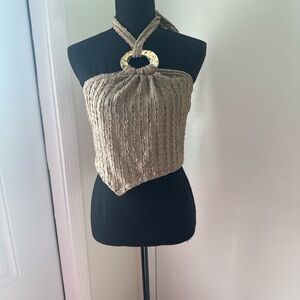 SHEIN Textured Tan Halter Crop Top